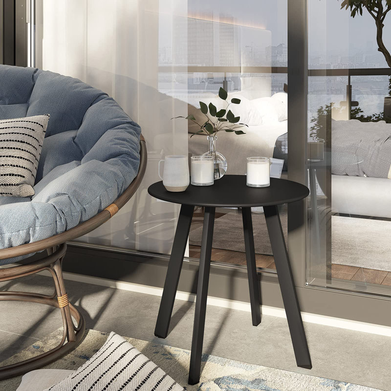 Round Metal Outdoor Side Table, Black