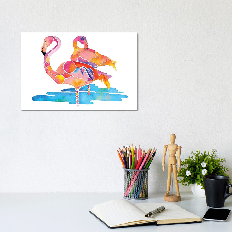 Flamingos by Jo Lynch - Wrapped Canvas Gallery-Wrapped Canvas Giclée, 20.32cm H x 30.48cm W