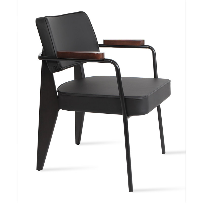 Coral Upholstered Arm Chair, Black Faux Leather, Black