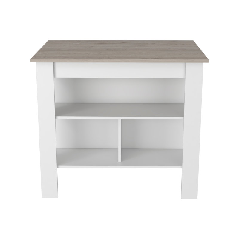 Îlot de cuisine moderne antibactérien, trois tablettes, quatre pieds - gris clair / blanc