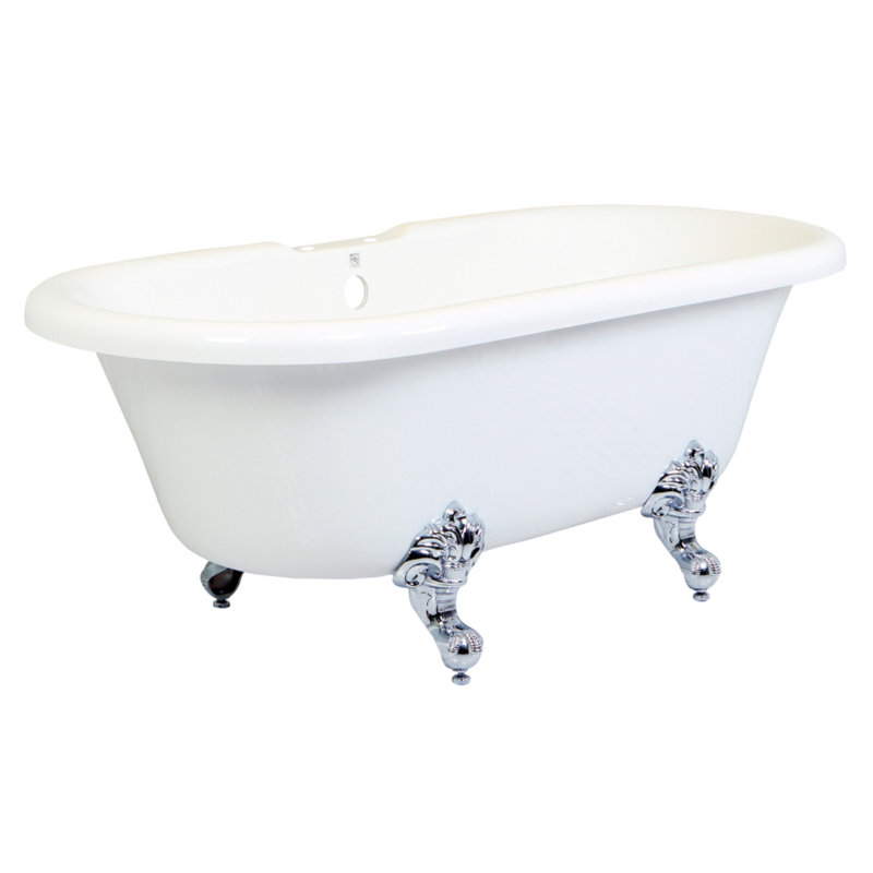 Kingston Brass Aqua Eden 67-Inch Acrylic Oval Double Ended Clawfoot Tub (7-Inch Faucet Drillings), Polished Chrome
