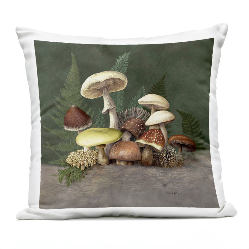 Mushrooms and Ferns Nature Outdoor Printed Pillow design by Tim Coffey