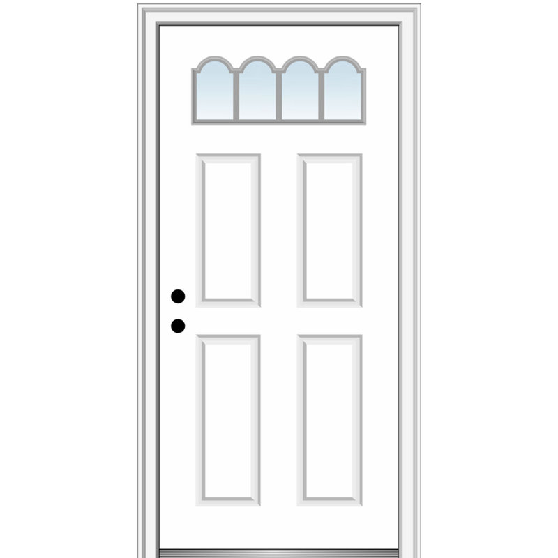 Portes d’entrée pré-raccrochées en acier à 4 panneaux 0,25 lite gothic, S'ouvre à droite vers l'intérieur