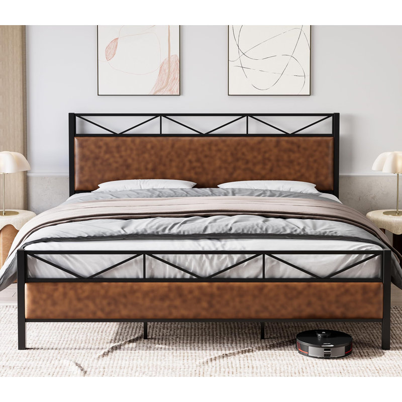 Afifa Metal Platform Bed, Queen, Vintage Brown