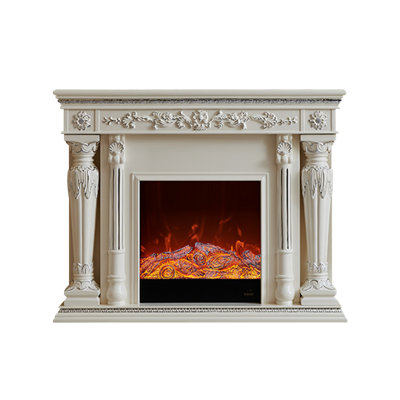 Beige Solid Wood Electric Fireplace