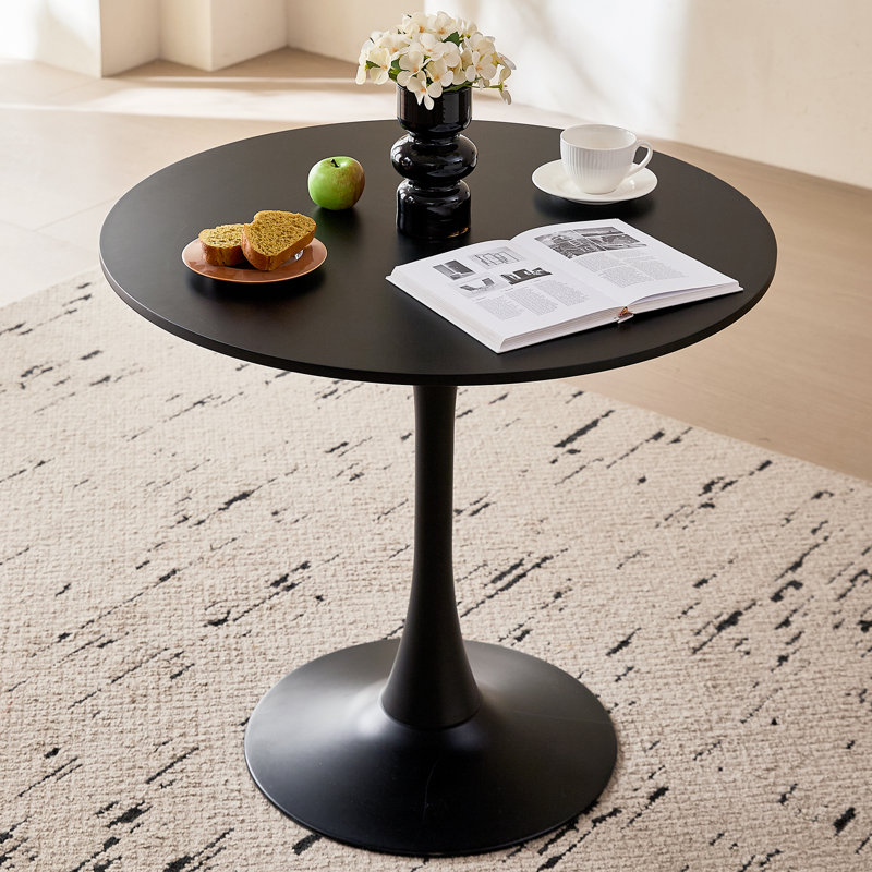 23.6" Round Dining Table for 2-4 Modern Circle Tulip Table with Metal Black Tulip Pedestal Base for Kitchen Dining Living Room Apartment Small Space Cafe, Brown