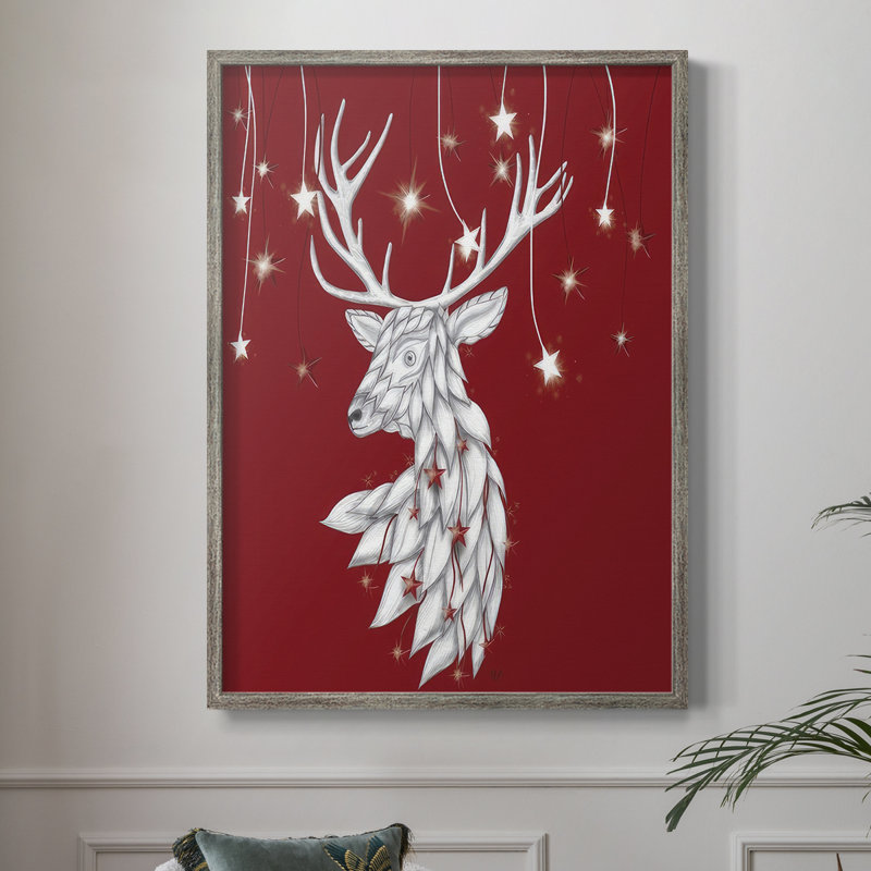 White Deer and Hanging Stars Framed Print - Solid Wood