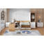 Lit plateforme double en bois avec 6 tiroirs, tablettes, bureau et garde-robe-119320722