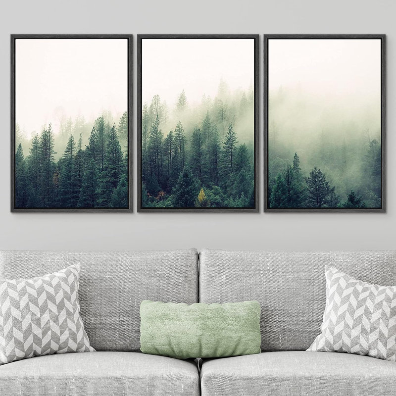 «Landscape with Trees in Mist» - ensemble de 3 reproductions de photos sur toile, H 24 po x l 16 po, Noir