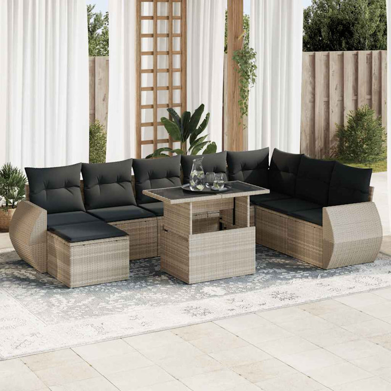  Ensemble de canapé de jardin modulaire PE rotin gris clair