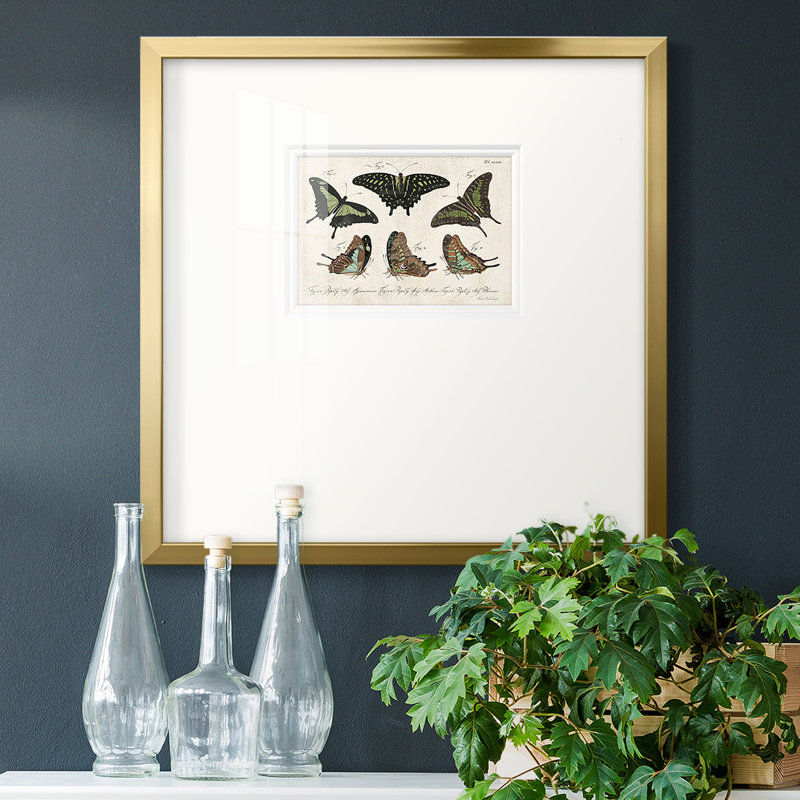 " Crackled Butterflies II ", 17" H x 17" W x 1.25" D, No Mat, Gold Framed Paper