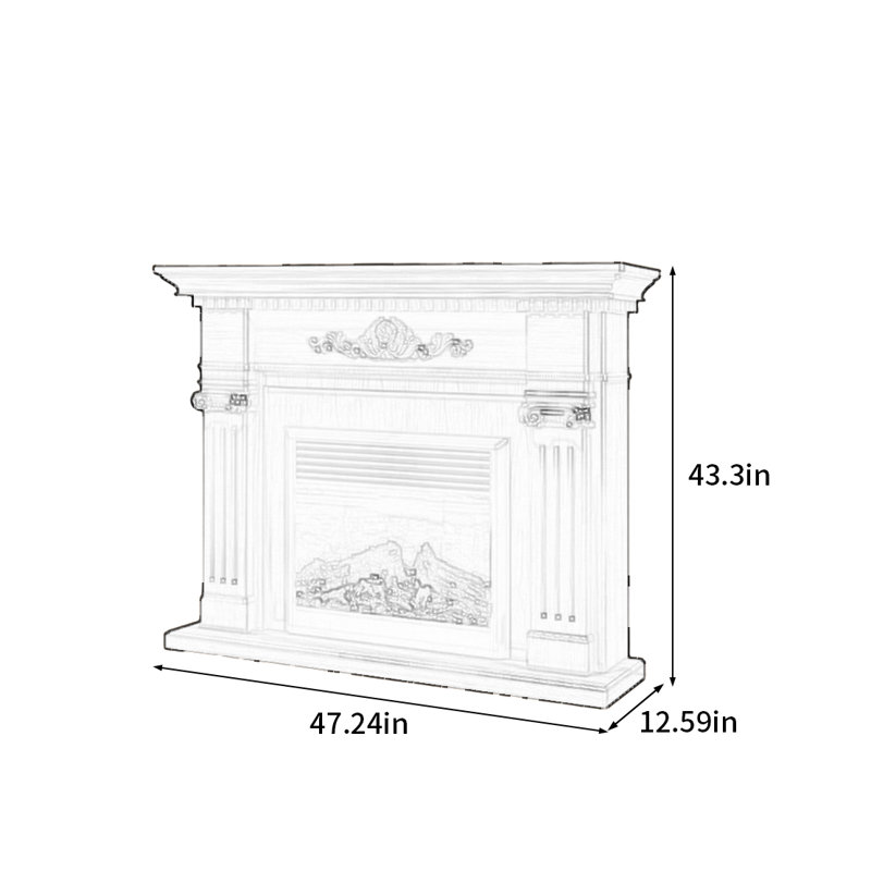 European retro simulation flame electric fireplace, 43.3" H x 47.24" W x 12.59" D