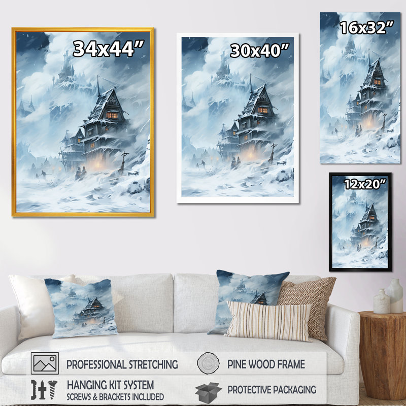 China Misty Mountains 1 - Art mural de Chine, Toile tendue, H 44 po x l 34 po x P 1,5 po