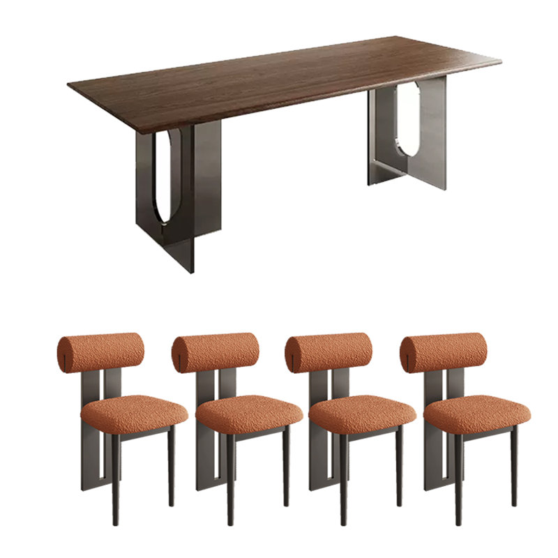 4 - Person Walnut Solid Wood Top Double Pedestal Dining Set, 29.53"H x 78.74"L x 35.43"W