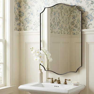 Brushed Bronze Mirror, 24"x36" Bronze Rectangle Mirror, Bathroom Mirror with Anti-Rust Stainless Steel Metal Frame, Stunning Curved Design Ideal for Home Remodel