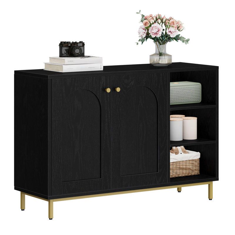 Bathroom Storage Cabinet, Bathroom Floor Cabinet with 3 Open Adjustable Shelves and 2 Doors, Freestanding Bathroom Storage Unit for Living Room, Entryway, Kitchen 