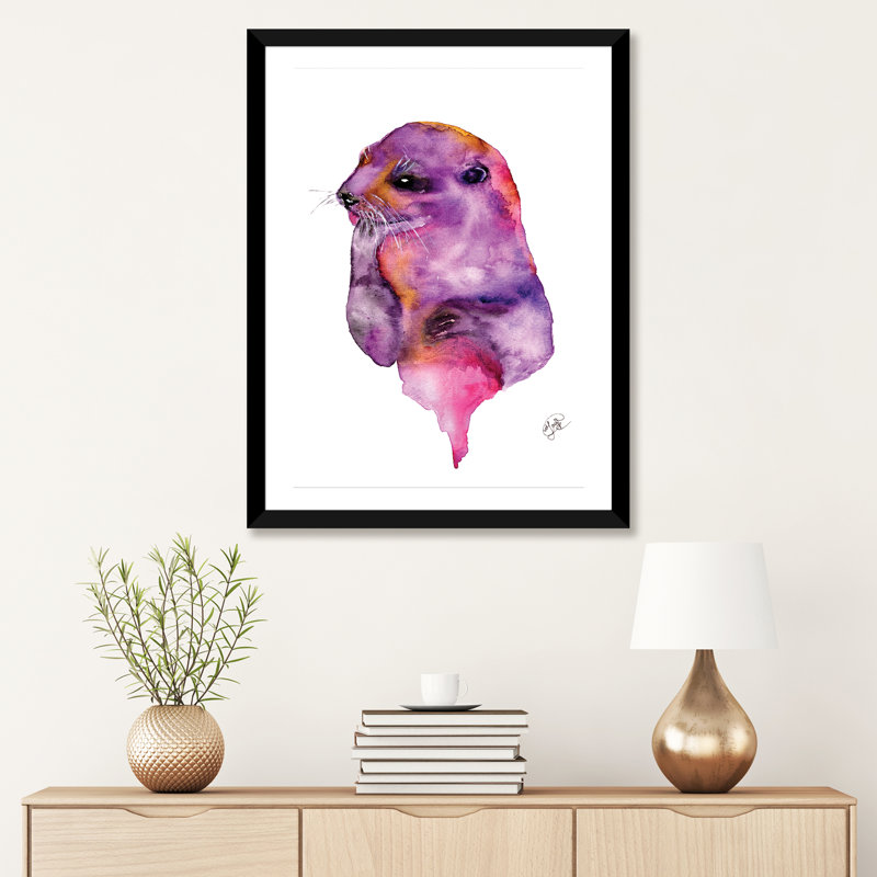 Loutre, art sur toile, H 24 po x l 16 po x P 1 po, Papier avec cadre noir