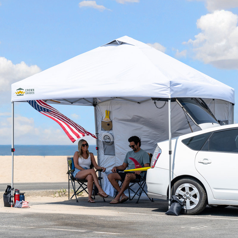 10 Ft. W x 10 Ft. D Steel Pop Up Canopy Outdoor Shade with Pockets Sidewall, White