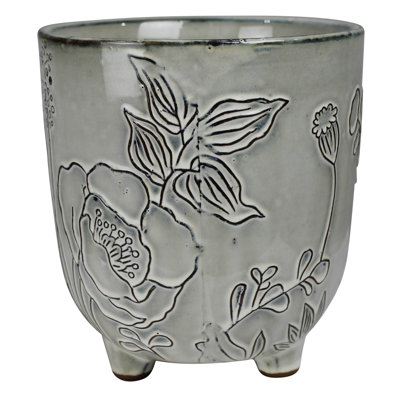 Cachepot With Floral, Ceramic - 6”
