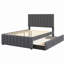 Lit rembourré avec lit gigogne et 3 tiroirs en lin gris - Espace pour la chambre à coucher-207330283