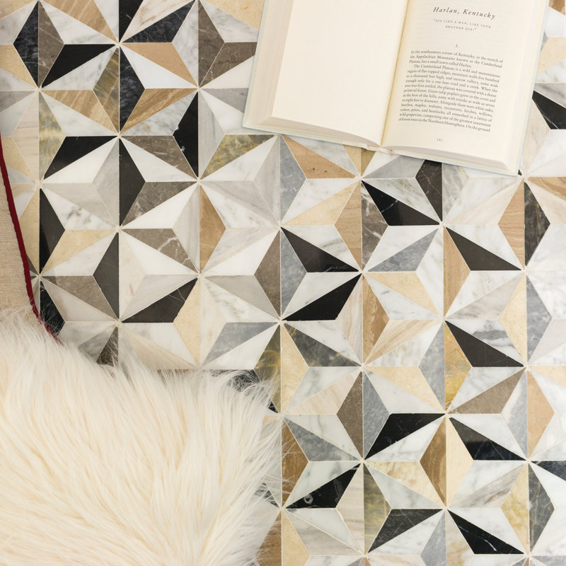 Phantom 13.58" x 15.74" Geometric Marble Mosaic Wall & Floor Tile, Harvest Cream