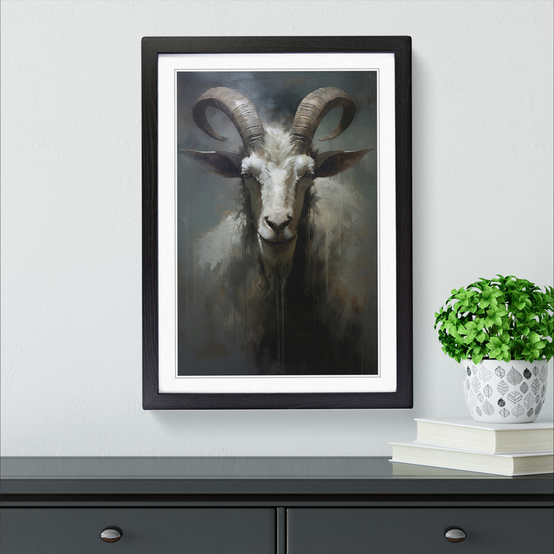 Goat Gestural - Framed Print, Black, 34cm H x 25cm W x 2cm D