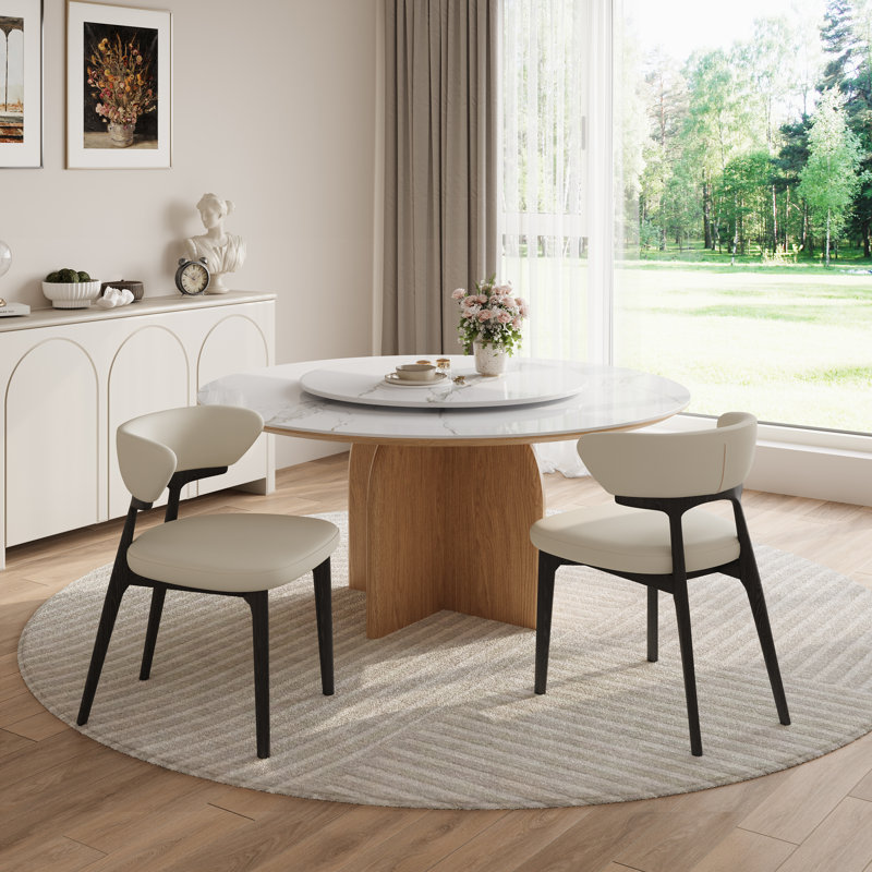 Modern Faux Leather Dining Chair, Side Chair with Black Wood Legs, Kitchen Chairs Set Of 2, No Assembly Needed, 2