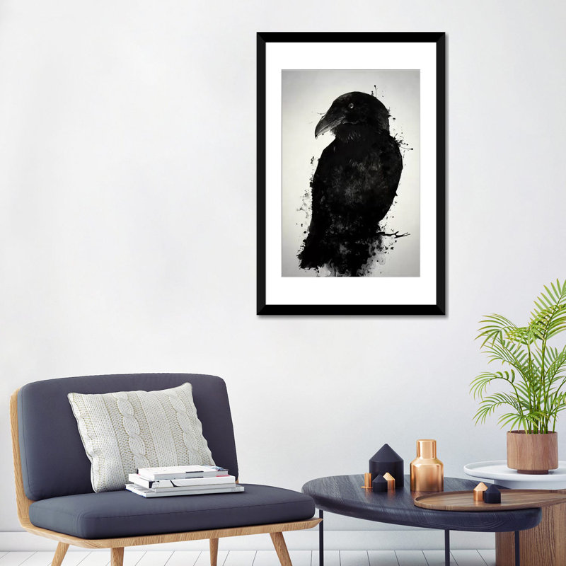 «The Raven», impression sur toile, H 24 po x l 16 po x P 1 po, Papier d'art encadré noir, Blanc