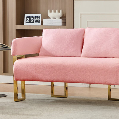 Chaise décorative moderne TS, chaise d'appoint de salon avec pieds en métal doré, sans roulettes, convient au vestiaire, à la salle de réception, au bureau, aux canapés rembourrés en molleton en métal rose (ensemble combiné)