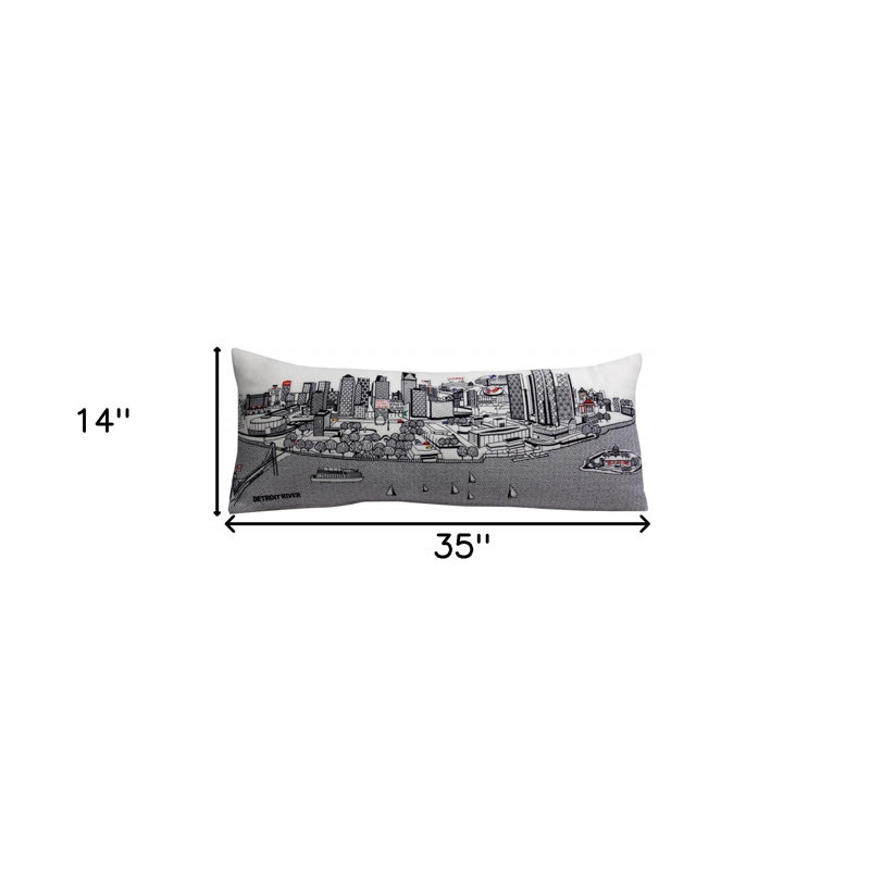 Coussin noir Black Detroit Nighttime Skyline, Crème