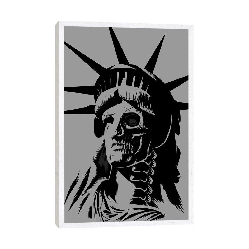 Statue Skull by Alberto Perez - Print on Canvas, 101.6cm H x 66.04cm W x 3.81cm D, White Framed