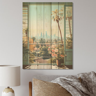 Vintage Los Angeles Windows View IV - Fenêtres de ferme sur impression sur bois