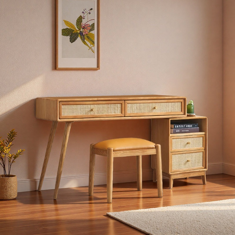 Bureau et coiffeuse en frêne et rotin