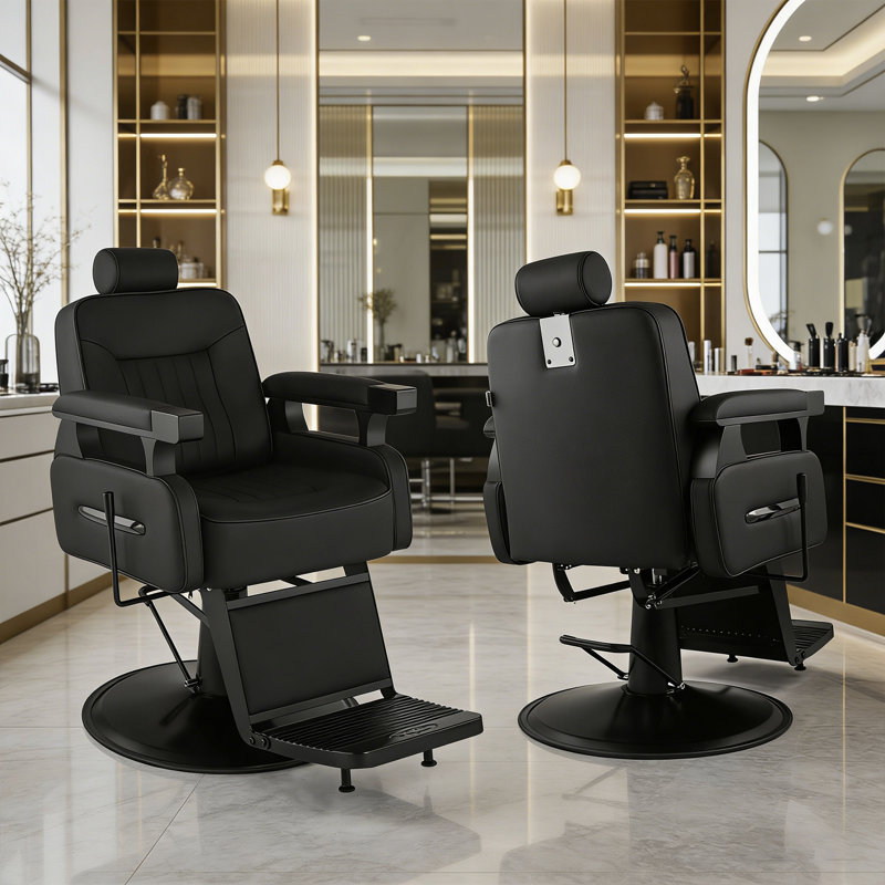Fauteuil de coiffeur inclinable pivotant noir à 360 ° avec repose-pieds réglable