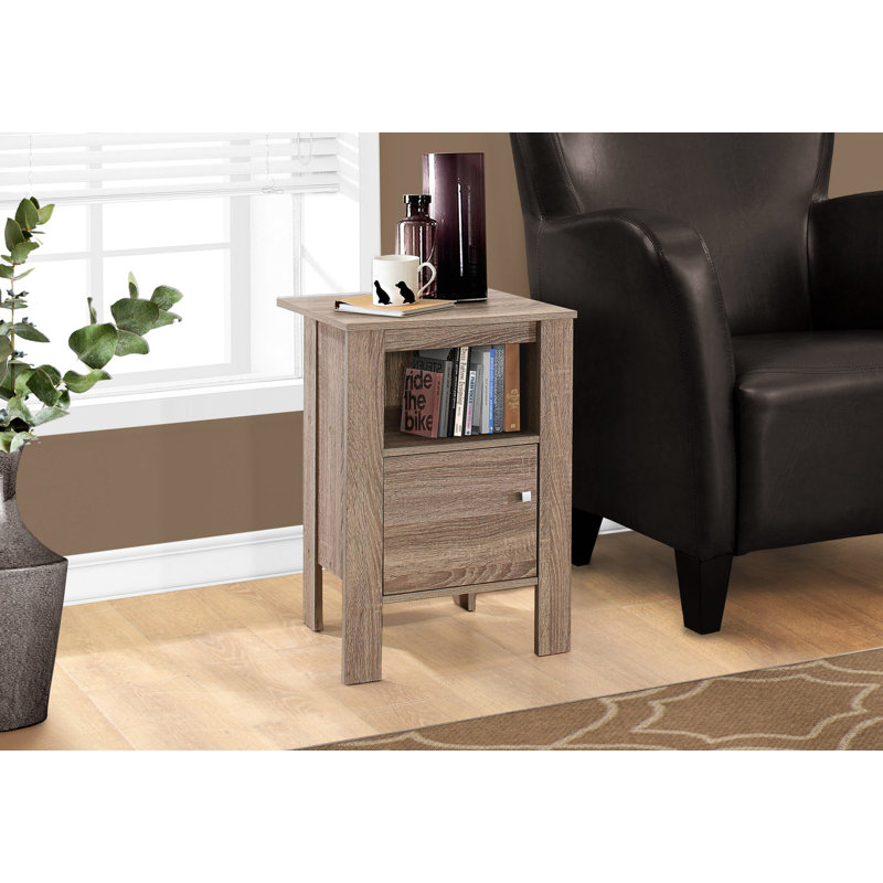 Table d'appoint, côté, bout, table de chevet, lampe, rangement, salon, chambre à coucher, stratifié brun, transitionnel