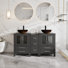 Ensemble de meuble-lavabo double 60 po avec robinet Veseel autoportant, robinet et bonde escamotable