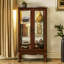 Armoire vitrée à miroir avec tablette de rangement flexible et 2 tablettes réglables couleur noyer-1009059563