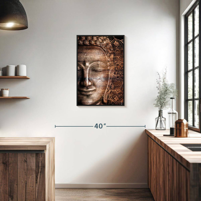 Mandala et Bouddha, Cadre flottant noir, 21 po x 31 po