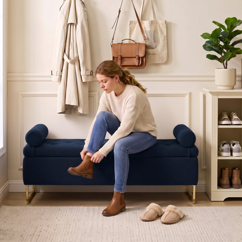 Teddy Upholstered Bench, Bleu