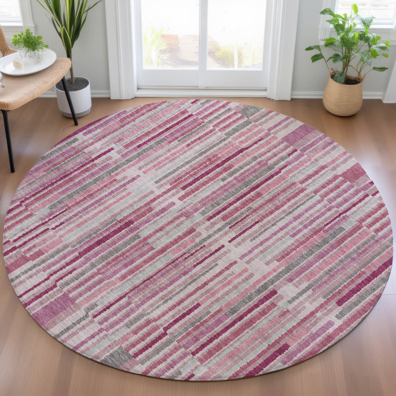 Machine Washable Indoor/Outdoor Xhevrie Blush Rug, Round 8'