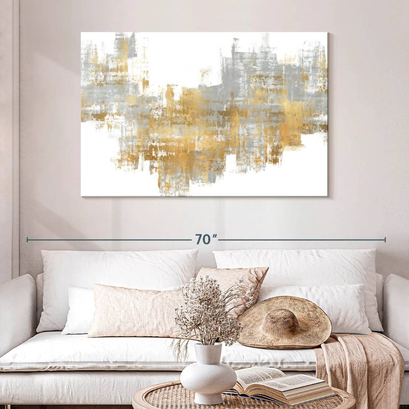 Avery dynamique doré sur gris II, H 32 po x l 48 po