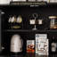 Buffet avec portes et rangement en verre, grande table buffet de 47 po, armoire de cuisine moderne avec tablettes, bar à vin pour la salle à manger, noir