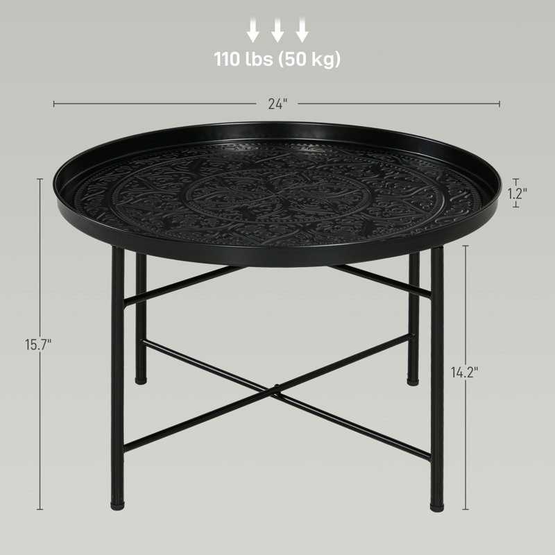 Table basse ronde vintage en métal de 24 po au design martelé. Pour le salon, la chambre à coucher. Fabrication, métal noir habilement créé. Table d'appoint de chambre à coucher. Exquise et stable