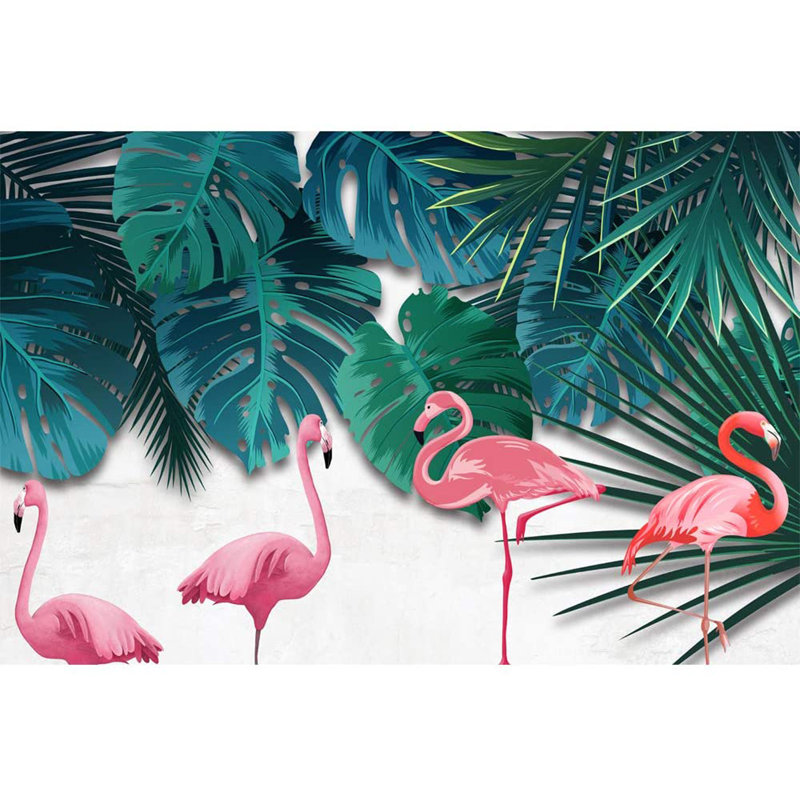 Murale Monstera et flamants roses, L 66 po x l 96 po