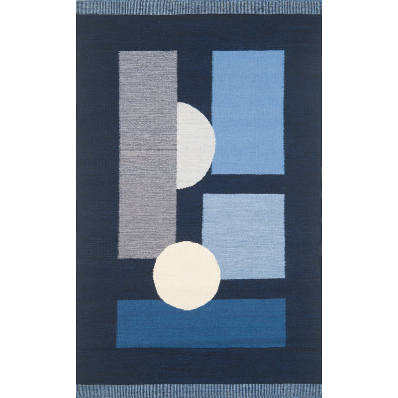Tapis bleu tissé à la main Nouveau, 5 pi x 8 pi