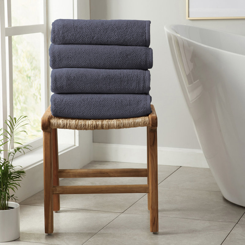 Drap de bain 100% coton texturé, Bleu pierre, Serviette de bain - paquet de 4