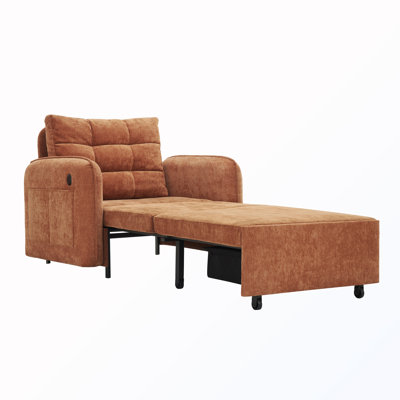 3-In-1 Pull Out Tufted Chaise Lounge With USB Charging And Storage