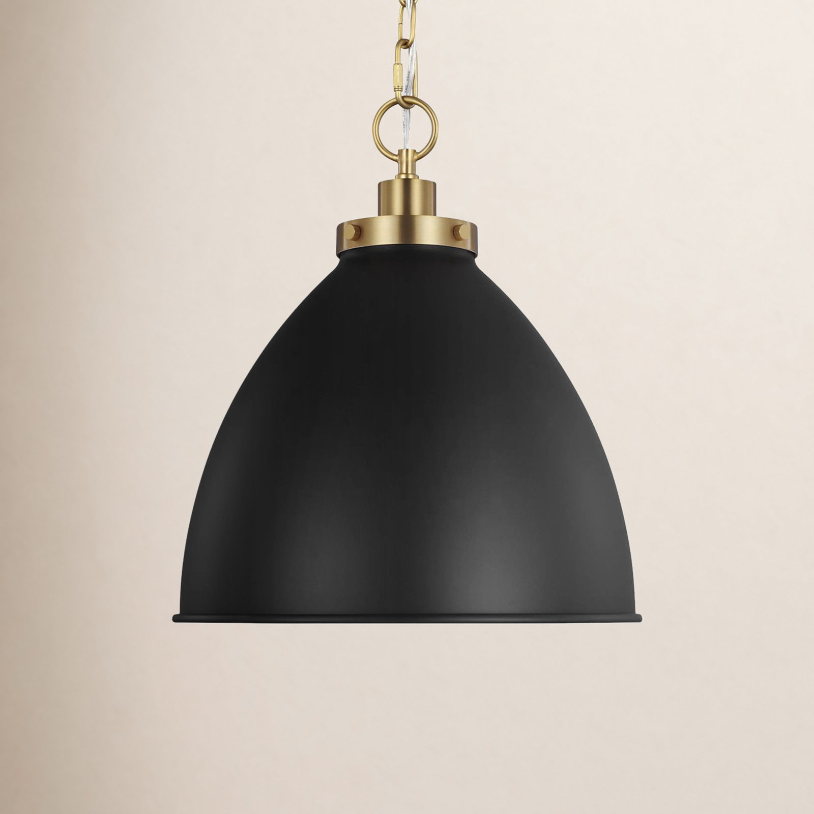 Pallini Single Light Pendant, Burnished Brass, Midnight Black, 13.5" H x 15.625" W x 15.625" D