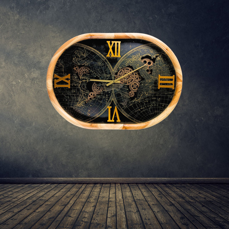 THE GEARS CLOCK Wall Clock with Real Moving Gears PO-LI_ 27 in Round WOOD-BLACK