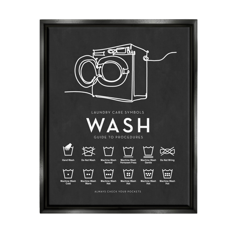 " Laundry Care Symbols Diagram Washing Machine Chart " by Lettered And Lined, Black Floater Frame, 40" H x 30" W x 1.5" D